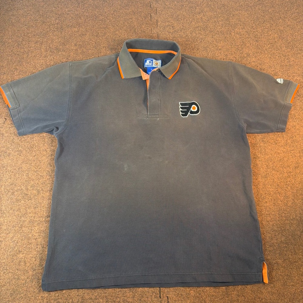 Starter Philadelphia Flyers Polo Shirt Mens Large Gray NHL Vintage 90s Cotton L